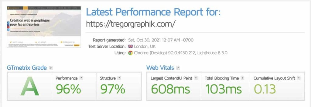 GT Metrix analyse performance site web